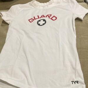 TYR woman White Guard Tee with Red Print-size small